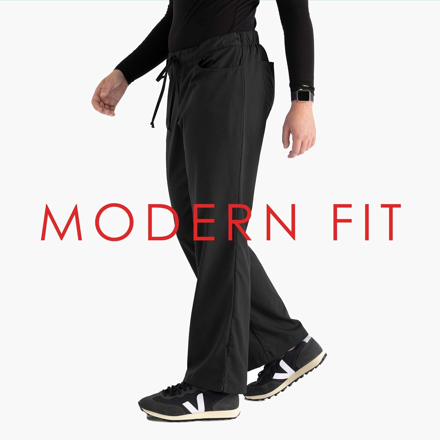 BARCO Grey's Anatomy Scrubs - Riley Scrub Pant for Women, Elastic Back Waist, Mid-Rise Flared Leg Women's Scrub Pant XX-Small Petite Black