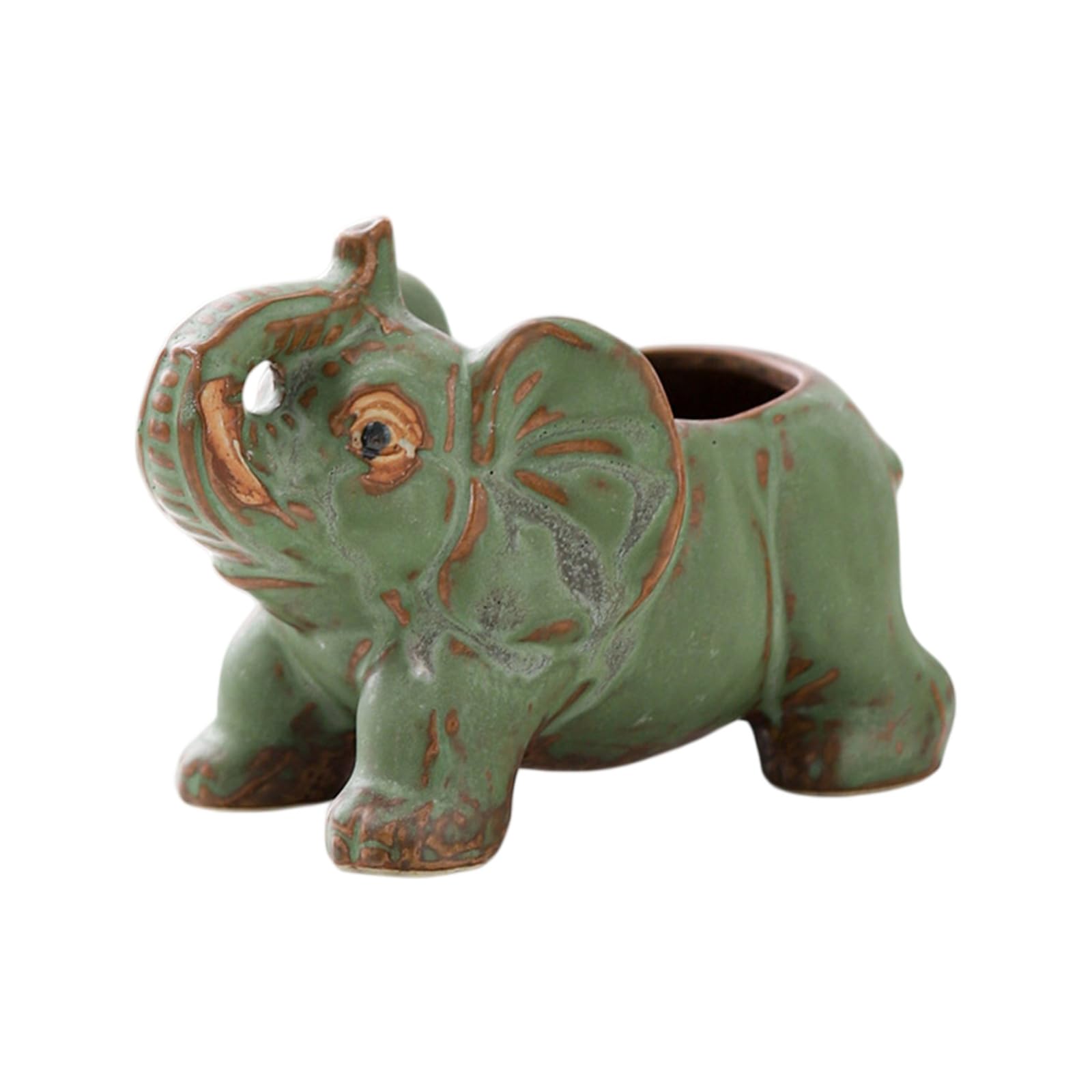 Shurhome Miniature Ceramic Succulents Planter Elephant Shape Vase Indoor/Outdoor Animal for Desktop or Bookshelf Decorative Decorative Shape Vase Indoor Outdoor for Bookshelf