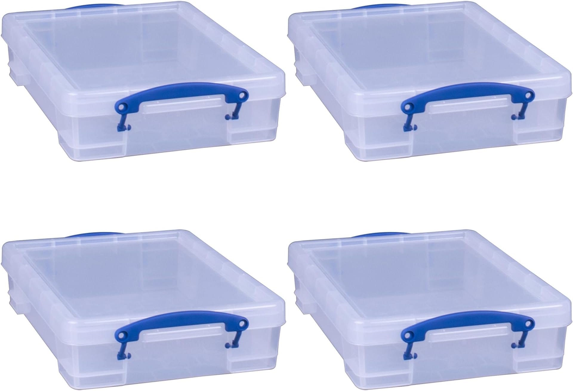 4 Liter Plastic Stackable Storage Container w/Snap Lid & Built-In Clip Lock Handles for Home & Office Organization, Clear (4 Pack)