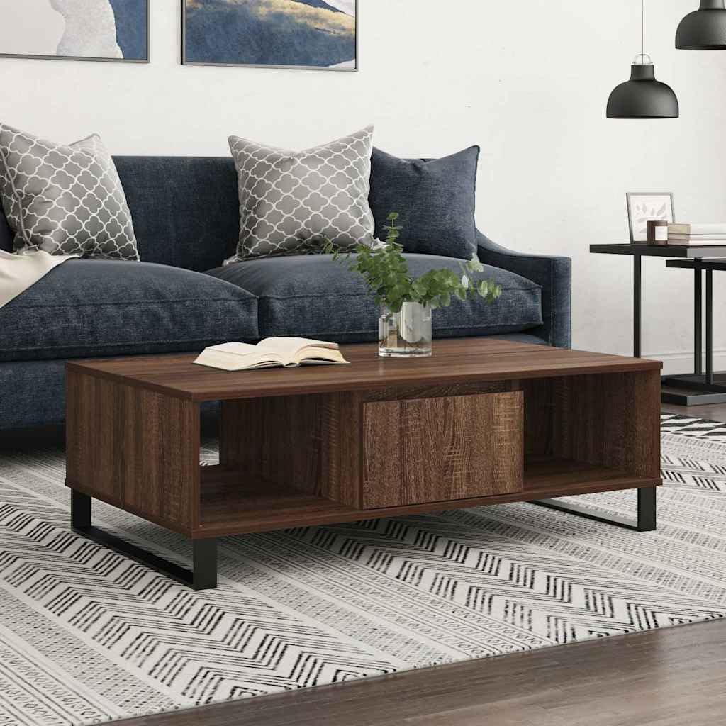 Table basse aspect chêne marron 104x60cm table d'appoint salon bureau bois