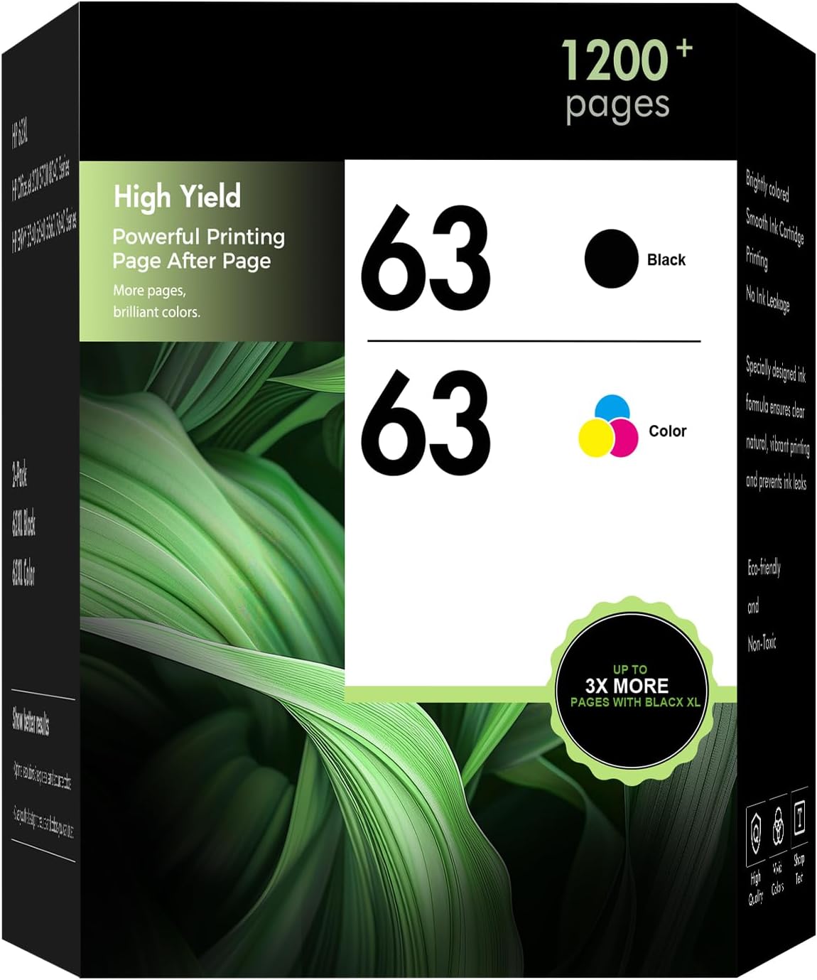 63 63XL Ink Cartridge Combo Pack Replacement for 63 XL Ink Cartridges Black and Color Work for Envy 4520 Officejet 3830 4650 5255 5258 5200 4655 Printer 2-Pack (1 Black,1 Tri-Color)