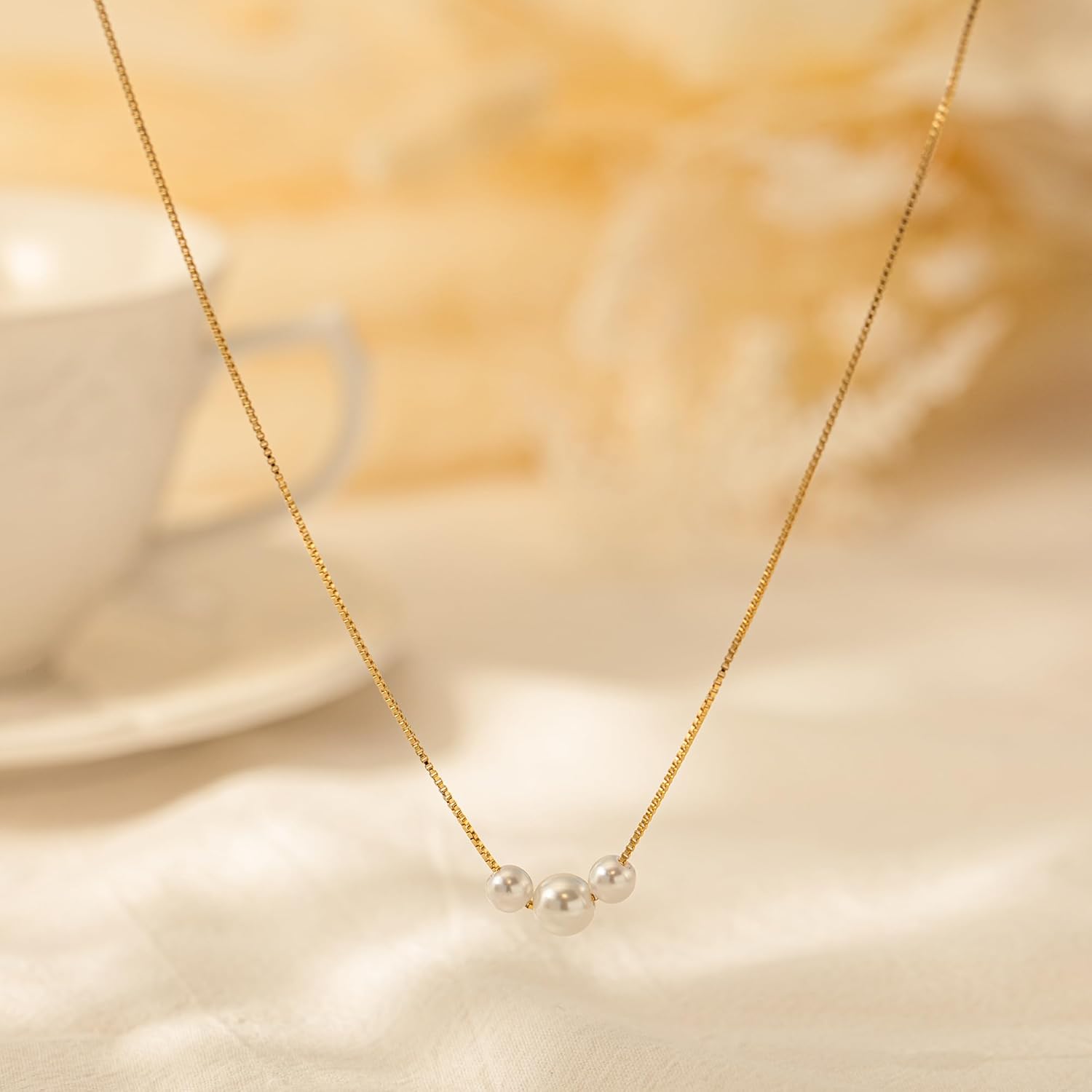 Pearl Necklaces for Women-14k Gold Plated Layered-Single Pearl Necklace Simple Pearl Choker Necklaces for Women Trendy Cute Gold Necklace Jewelry for Women Gifts - Image 5