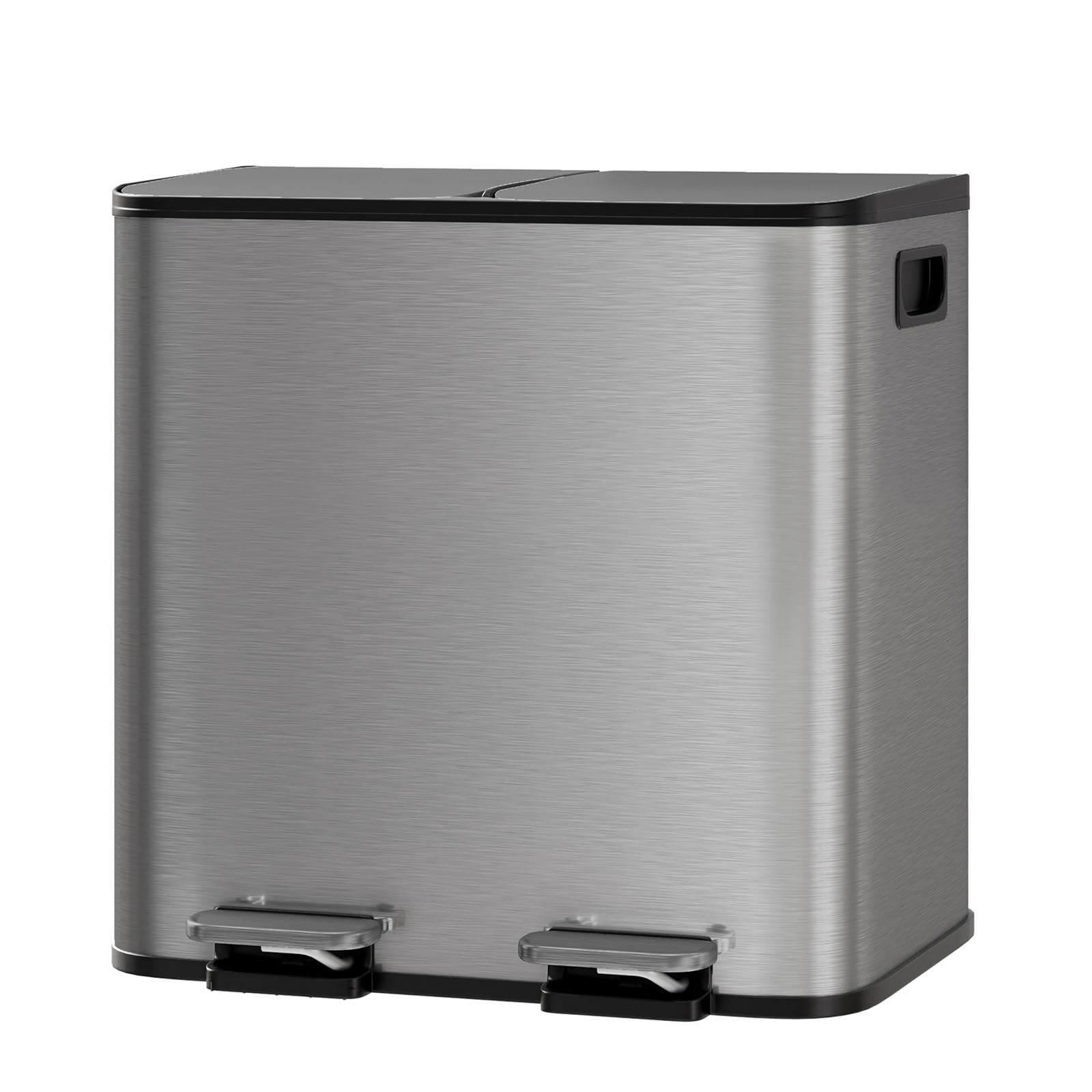 Mülleimer Küche 2 x 15 L aus Edelstahl, 2 Fächer Treteimer mit | Softclose-Deckel, Abfalleimer mit Rutschfeste Füße und Pedalen, Mülltrennsystem, Leichte Reinigung und Platzsparend