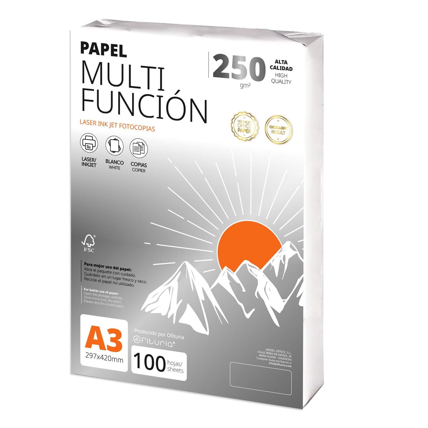 Folios A3 250gr 100 hojas, Papel Multiusos para Impresora, Folios para Proyectos, Ilustración, Lettering, Proyectos Creativos Profesionales, Papel A3 Oficina, Material Escolar - Ofituria (250gr, 100h)