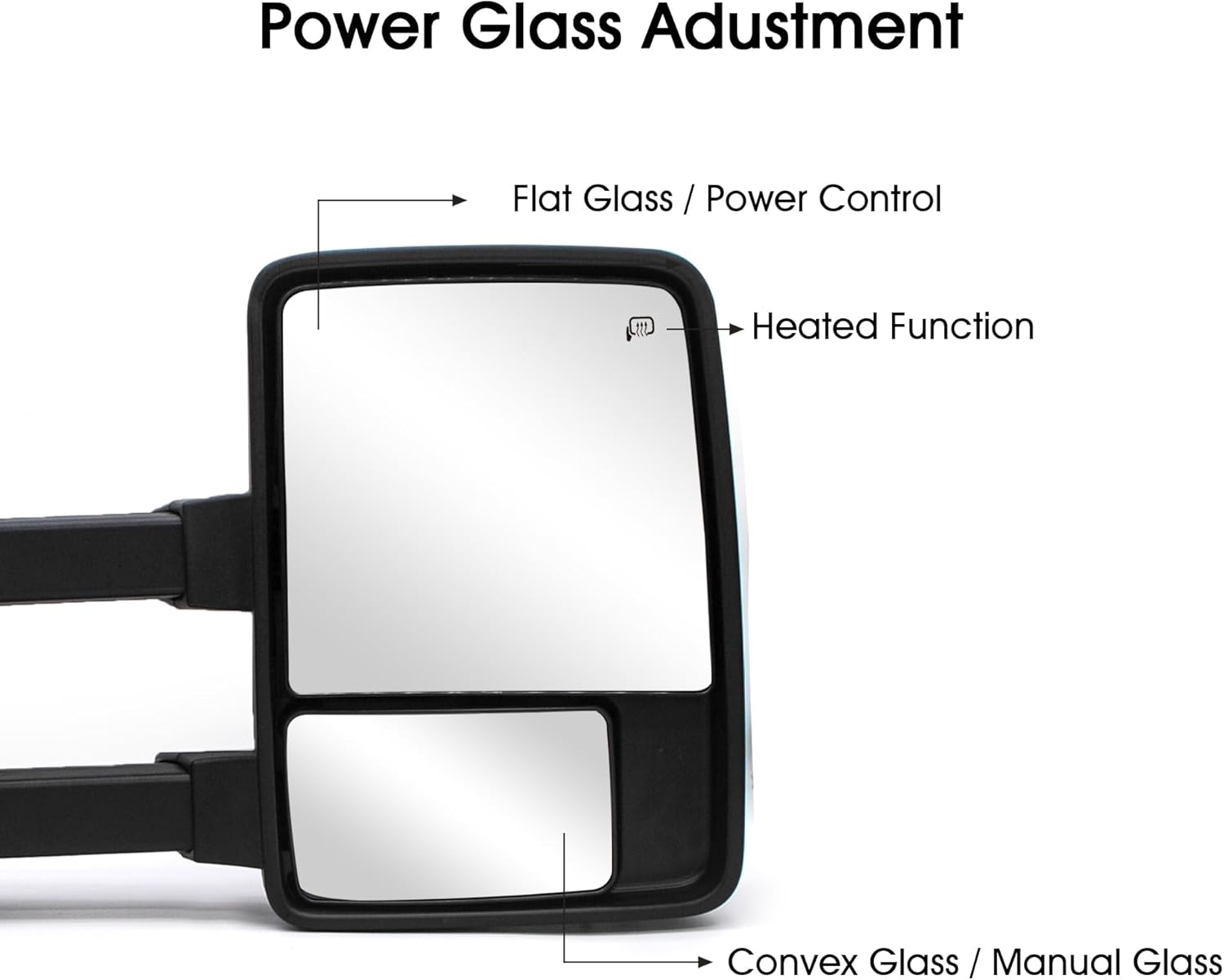 NEYASU Passenger Right Side Towing Mirrors fit for 2008-2016 Ford F250 F350 F450 F550 Super Duty Tow Mirrors Power Heated Defrost Temperature Sensor Amber Turn Signal Lights Manual Extendable Black