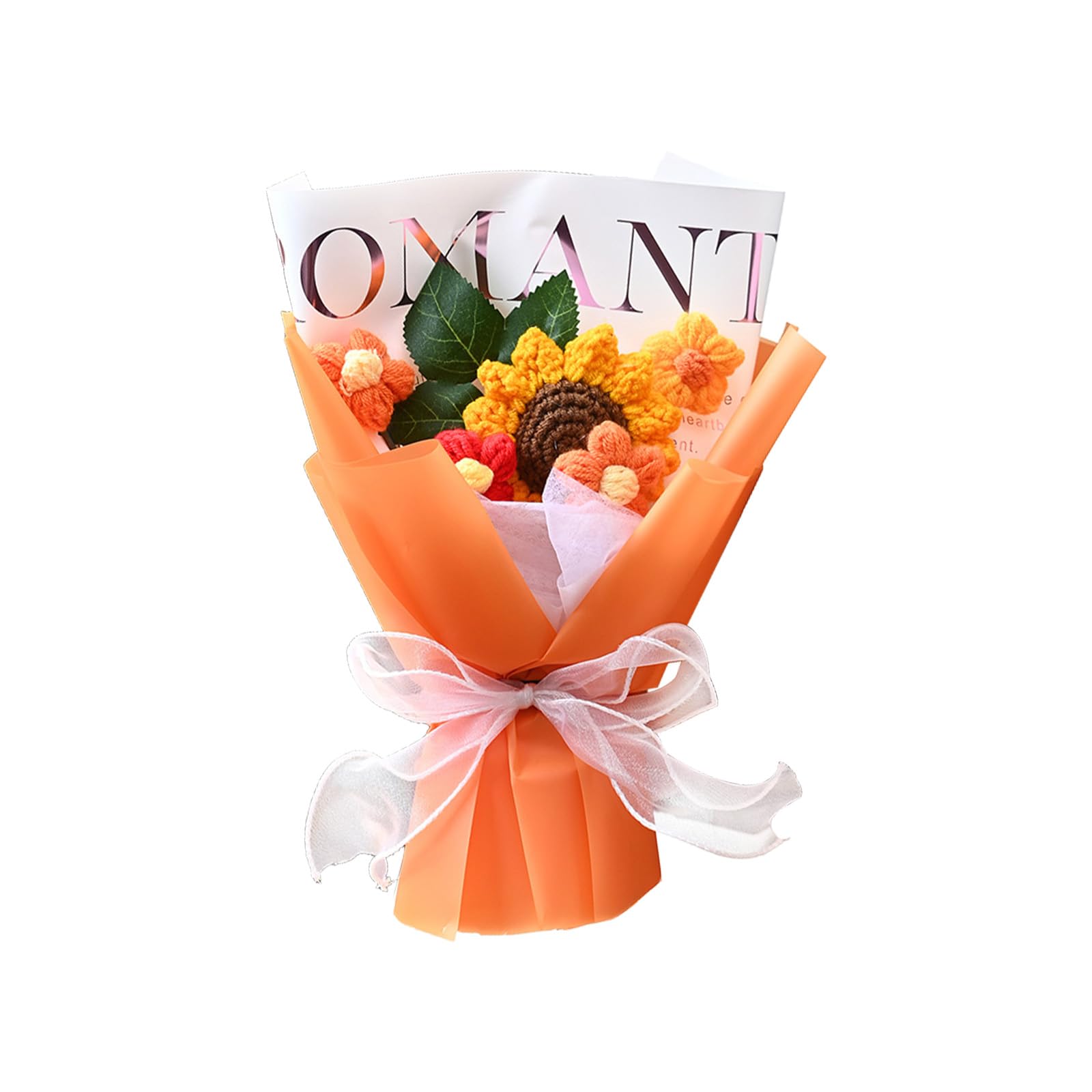 Yongyann Handmade Crochet Flower Bouquet, Knitted Sunflower Arrangement, Artificial Flowers for Home Decor, Wedding, Birthday Gift