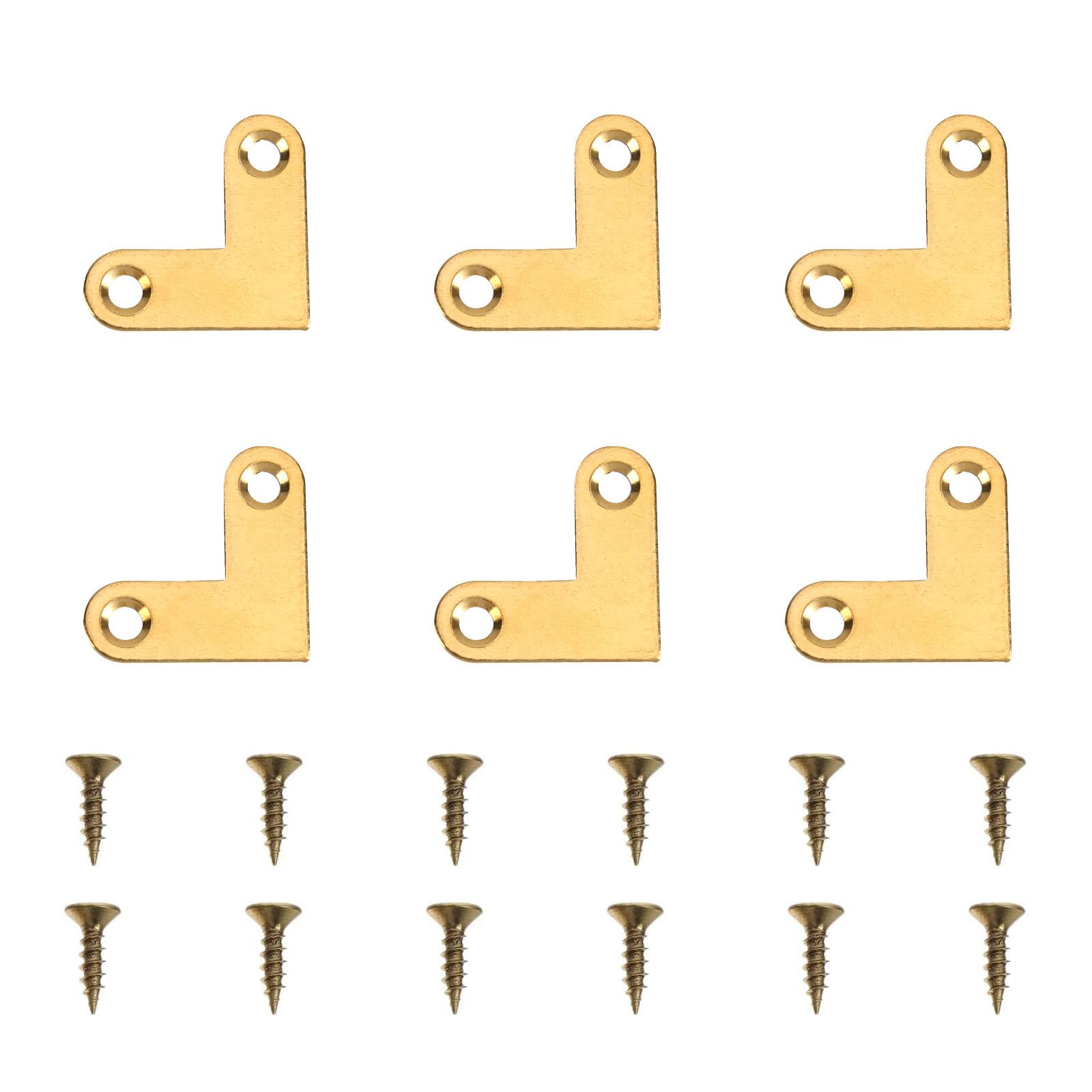 6Pcs Antique Brass Flat Corner Bracket Sturdy Angle Brackets Corner Heavy Duty 90 Degree Metal Flat Corner Drawer Fixed Corner Brace Plate Support(Gold)