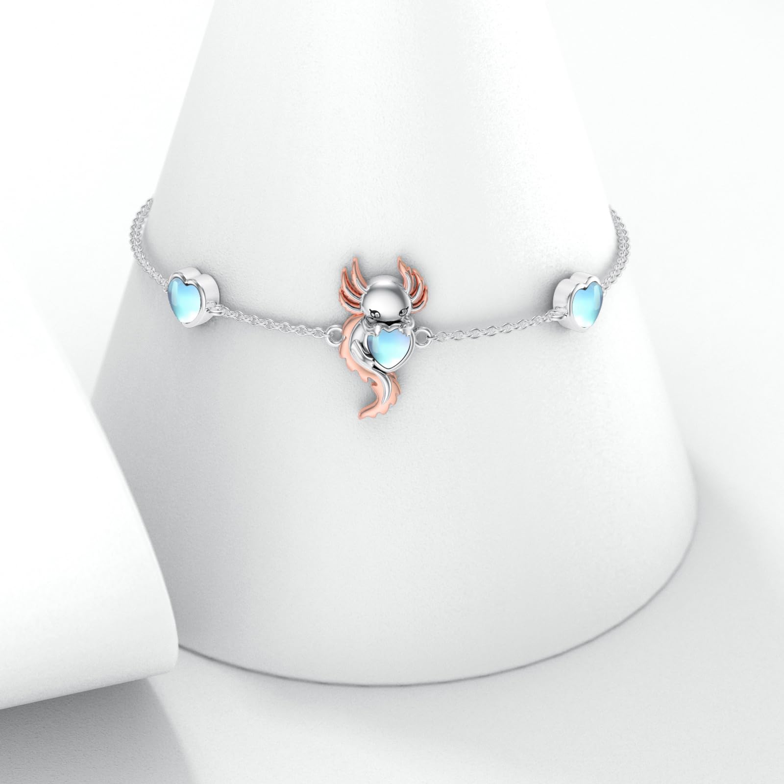 Mondstein Axolotl Armband für Frauen 925er Sterlingsilber Axolotl Armband mit Herz Schmuck Geburtstagsgeschenke für die Tochter