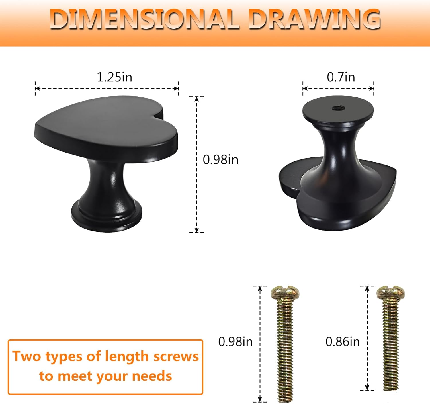 6 Pcs Heart-Shaped Black Cabinet Knobs,Drawer Pulls and Knobs Kitchen Cabinet Hardware for Wardrobe, Drawer, Dresser, Wine Cabinet