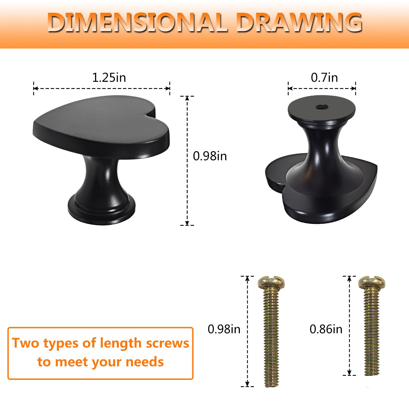 6 pomos de corazón negros con agujero para decoración de muebles, puertas, cajones, armarios, armarios de vino, hogar, 6 unidades