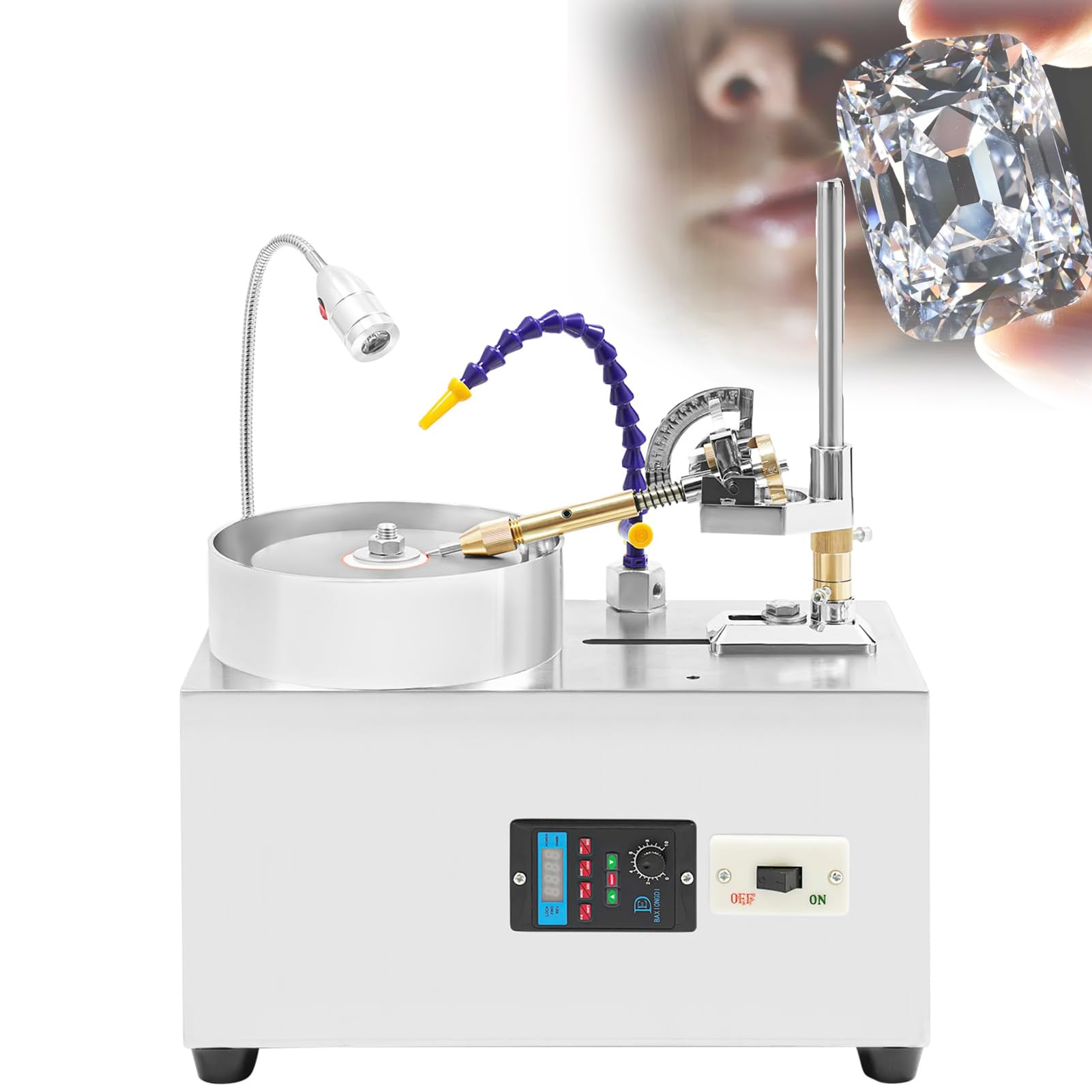 LYJIANGXIN Gem Faceting Machine, Multifunctional Jade Polisher, 180W Motor, Quiet Bearings, 80 Nm Torque, 0-2800 RPM Variable Speed Control, Adjustable Lighting, Splash Shield