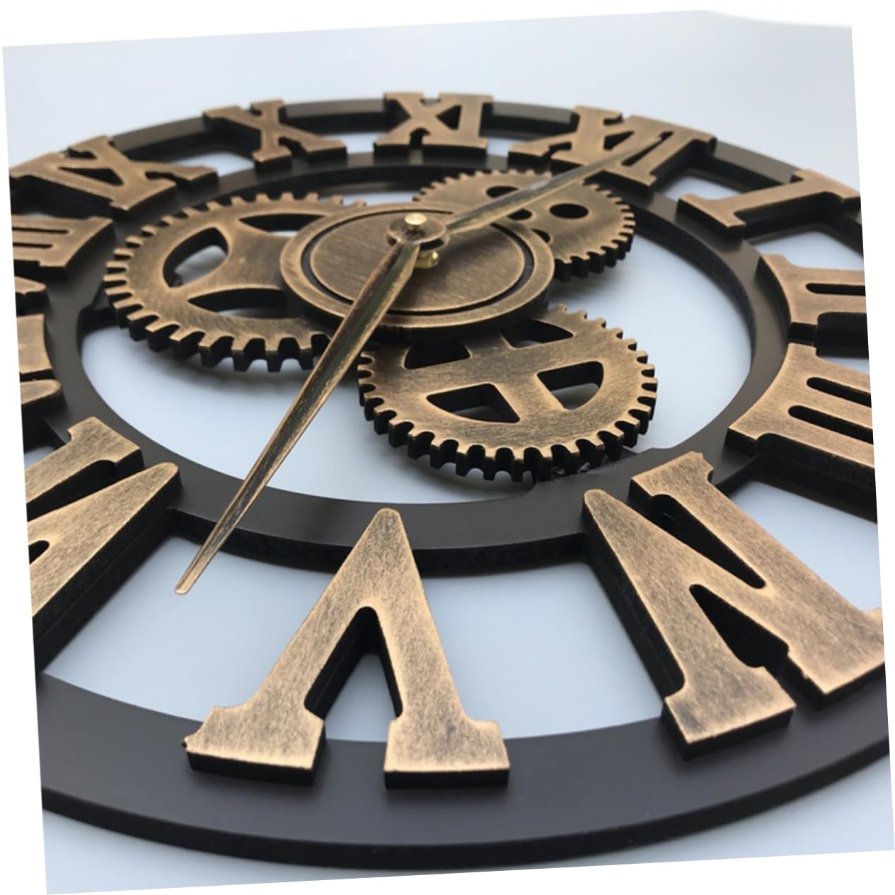 Cabilock Reloj de Pared Retro de 34cm en Madera Dorada, Estilo Industrial | Diseño Creativo, Pieza Individual, Adecuado para Decoración Mural del Salón