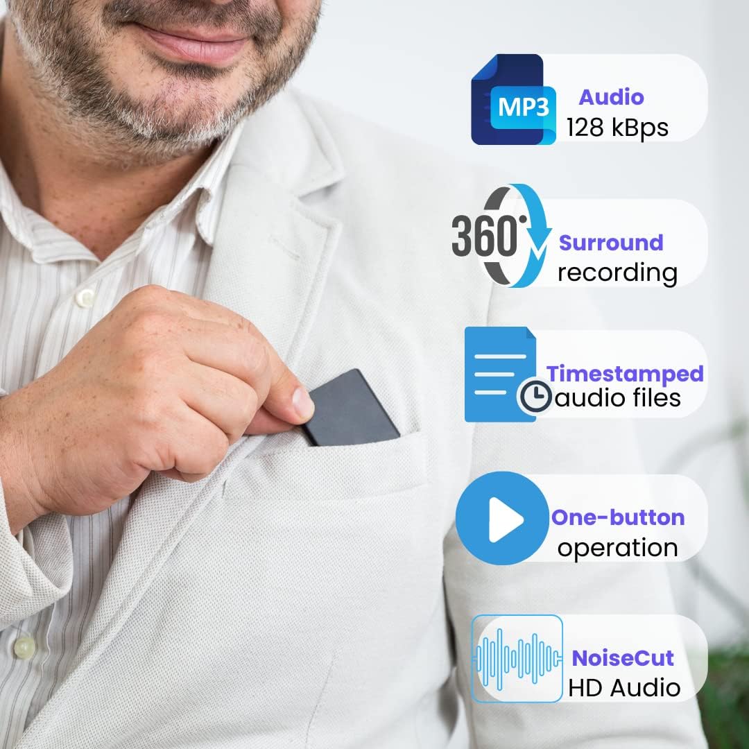 Mini Grabadora de Activación Vocal 16 GB - 188 horas de capacidad - Conector MicroUSB y USB - Batería de 26 horas - Grabadora de sonido fácil de usar por Acto Digital