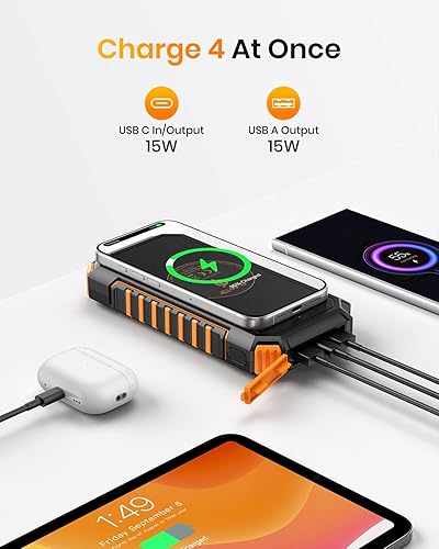 Miniatura 5 de A ADDTOP -Cargador de teléfono solar-26800mAh - Banco de energía inalámbrico con linterna LED - Banco de batería externa de carga rápida de 3.0A con