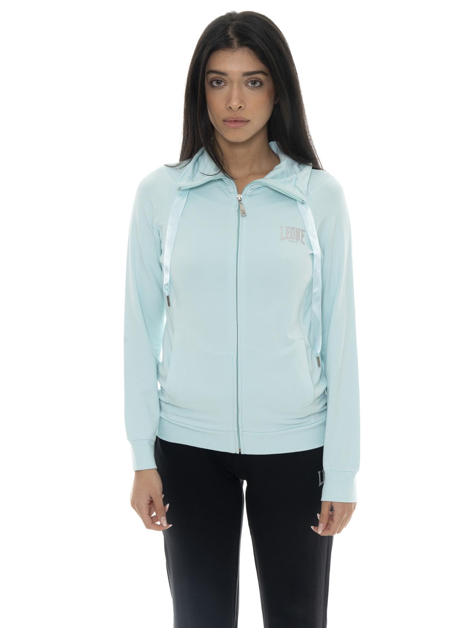 Felpa da Donna in Cotone Non Felpato con Colletto e Zip Leone Spring Vibes
