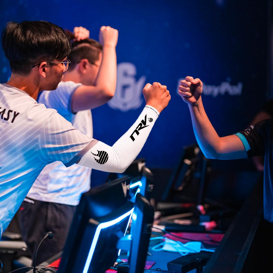 NRV Team HEROIC Puño Gaming – Comodidad y Control – Anti-Friction – Diseño Esport – Blanco & Rojo – Talla S a 3XL