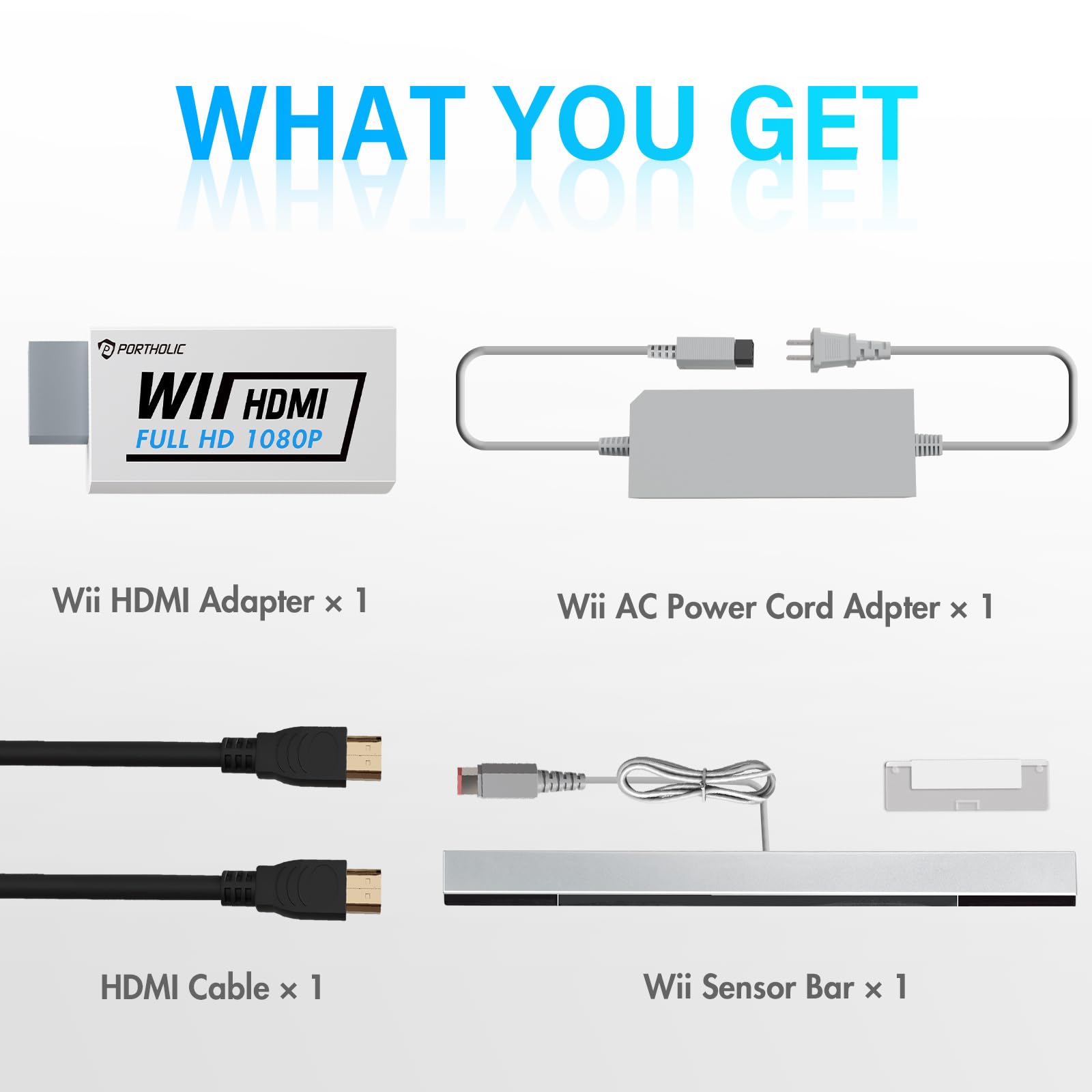 Kit Cavi Wii 4 in 1 - Alimentatore AC + Adattatore Wii a HDMI + Barra Sensori Cablata + Cavo Audio Video Composito per Nintendo Wii