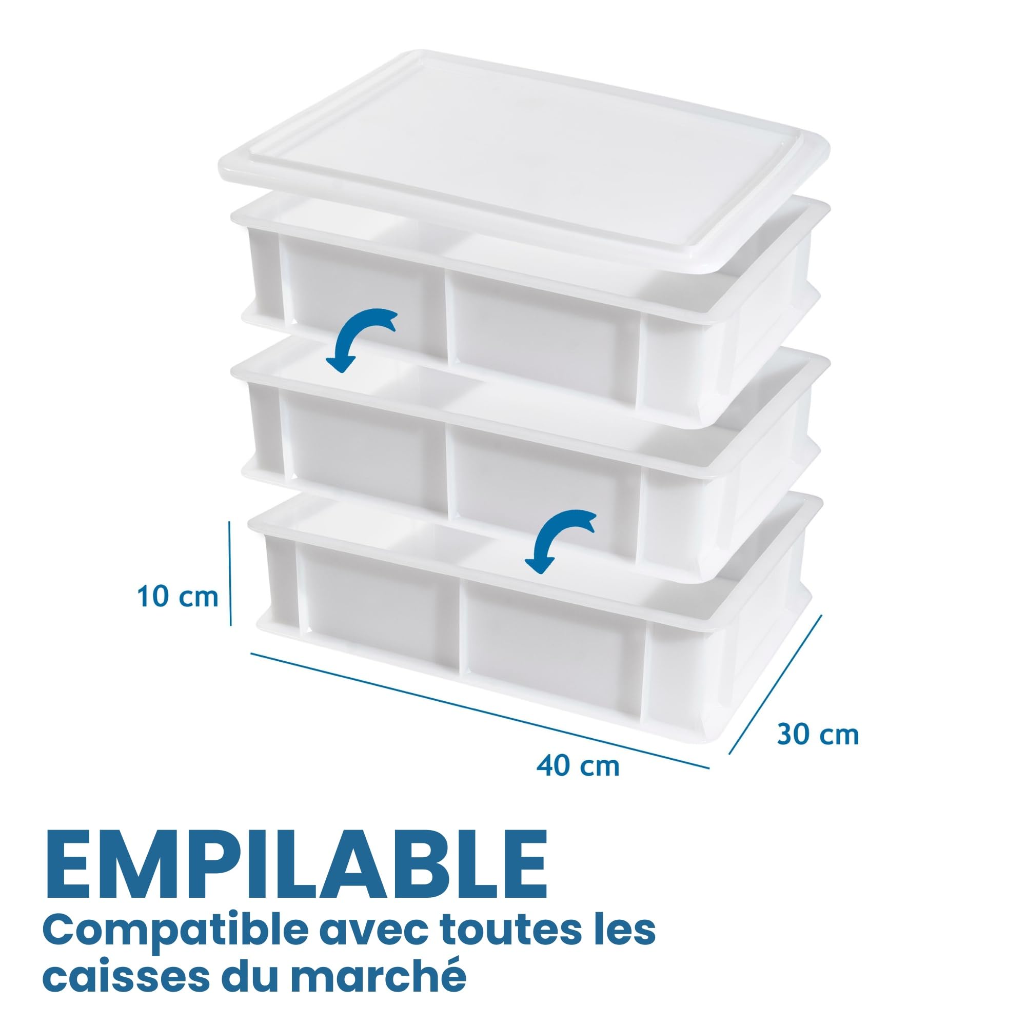CookandSupply Conteneur pour Levée de Pizza et Pain BPA-free – Bacs à Pâte Certifiés Contact Alimentaire – Made in Italy – 2 Bacs Empilables 40x30x10 + 1 Couvercle