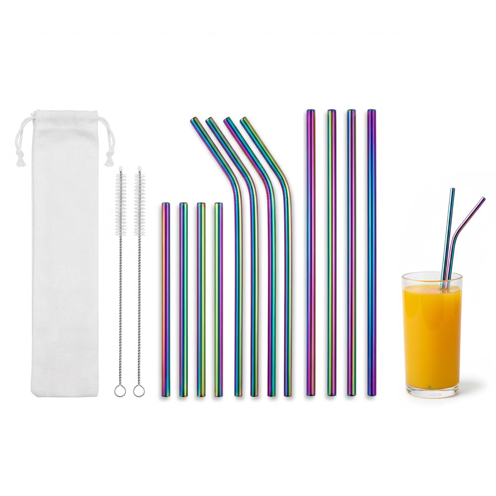 Metal Straws 6PCS, Curved Stainless Steel Reusable Straws with Brushes