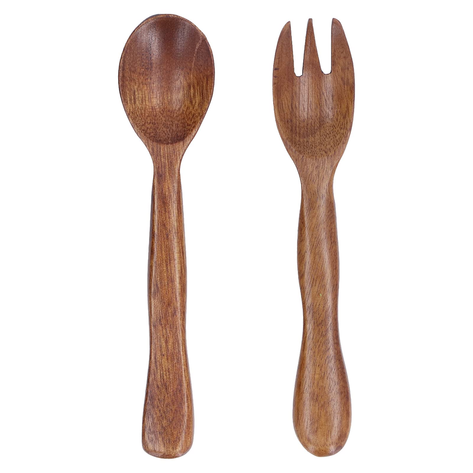 Restokki 2 Pcs Wooden Spoon Fork Set Reusable Salad Servers Reusable Kitchen Flatware for Home Travel
