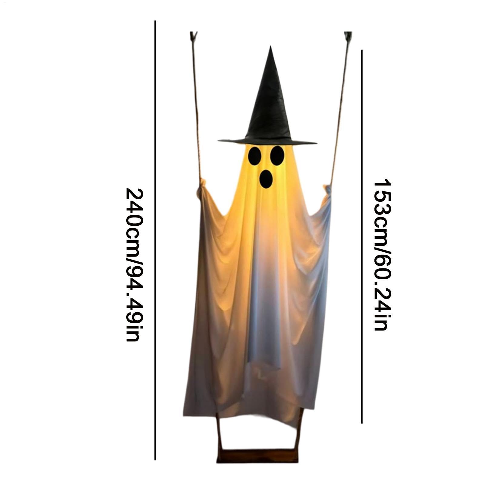 Halloween Swinging Ghost - Light Up Hanging Prop, Witch Hat Decoration