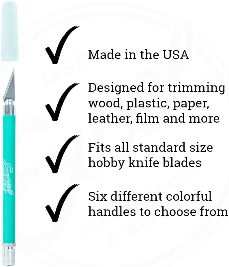 Excel Blades Soft Grip Hobby Knife, K18 with Safety Cap, American Made Light Duty Craft Knife (Green)