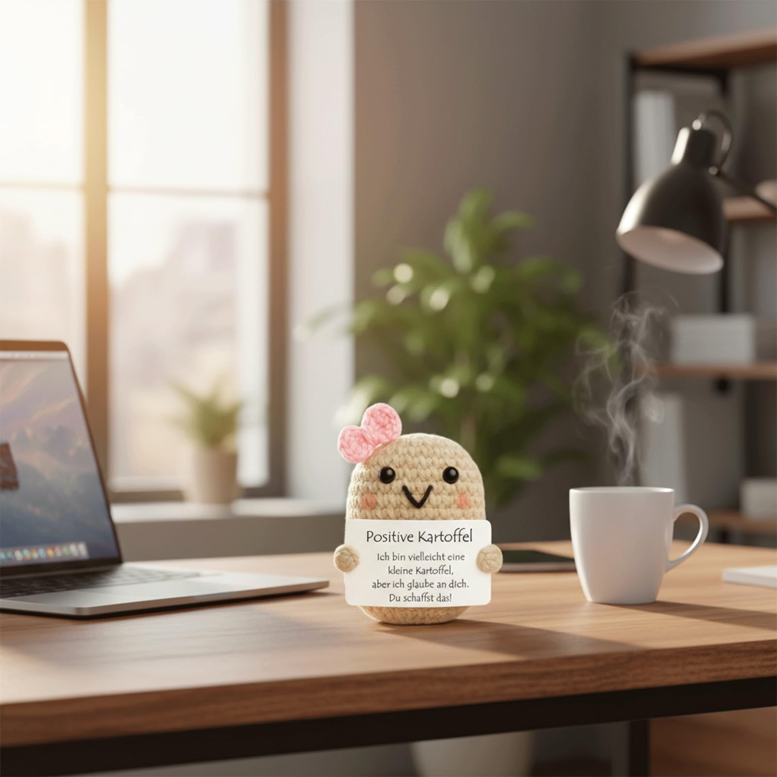LEMONSTONE Pocket Hug Pozytywna figurka ziemniaczana, ręcznie robiona dzianina, dekoracyjna figurka z małym uściskiem, talizman, srebrna, kreatywna szydełkowana lalka, dla przyjaciół, kolegów z