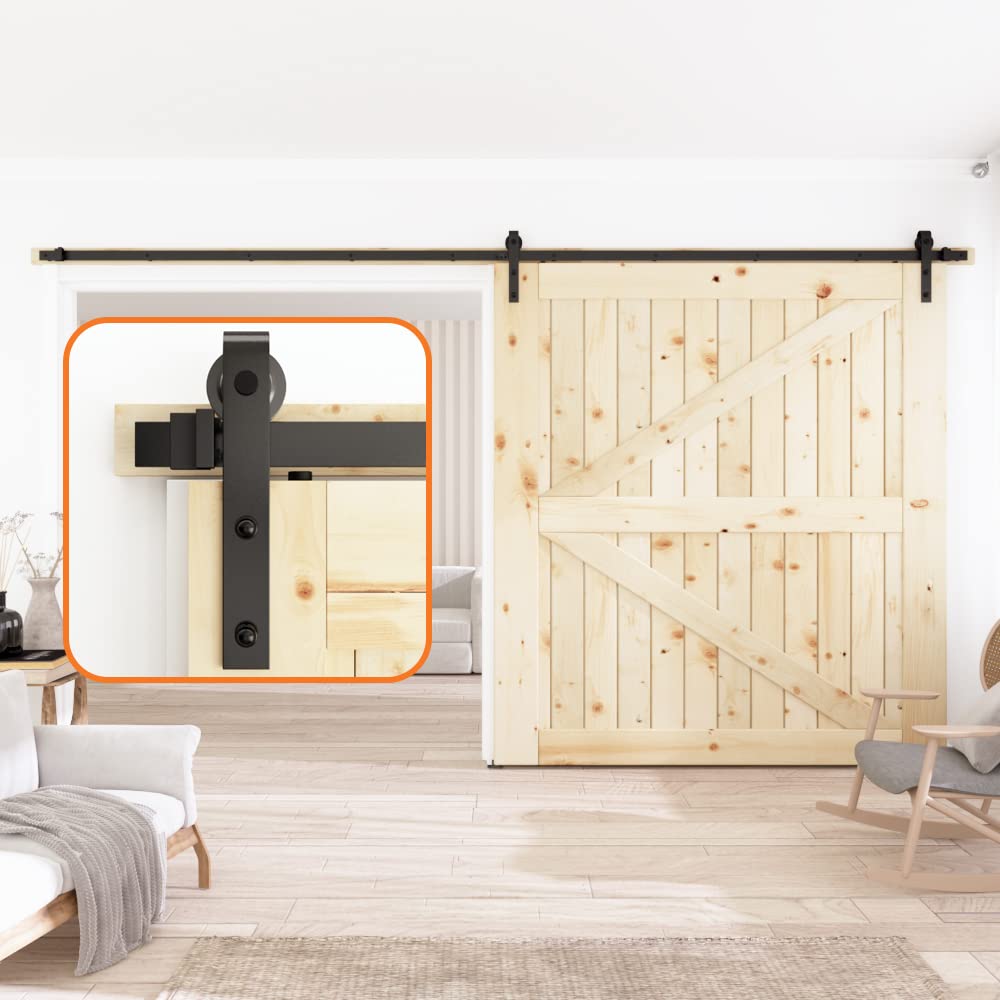 skysen 11ft single sliding barn door hardware kit, barn door track, 1/4” thick material- 4ft-13ft available- smooth and quiet- easy to install- black (j shape)