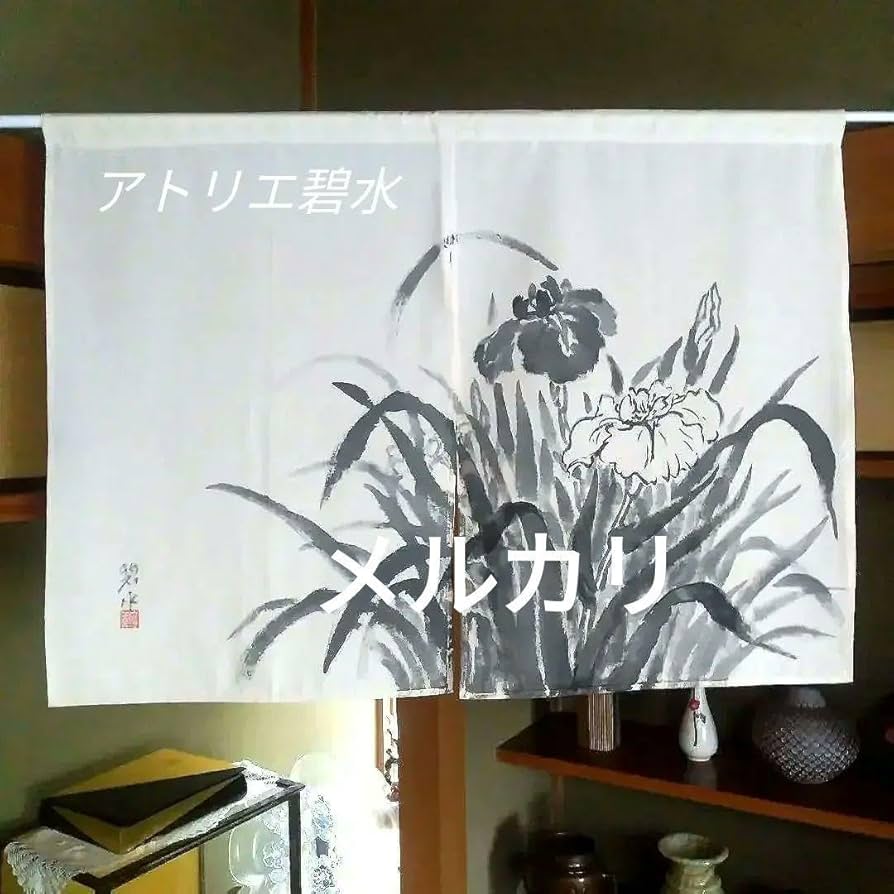 暖簾 本麻 藍墨『モンマルトル』水墨画家による肉筆 一点物 暖簾 本麻 藍墨『モンマルトル』水墨画家による肉筆 一点物