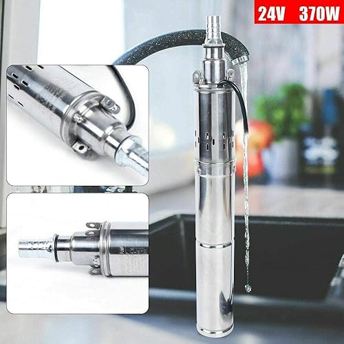 Miniatura 4 de TBVECHI Bomba de pozo profundo, bomba de agua solar de 24 V 370 W, cabezal de bomba sumergible solar de pozo profundo, 213.3 ft (24 V 370 W)