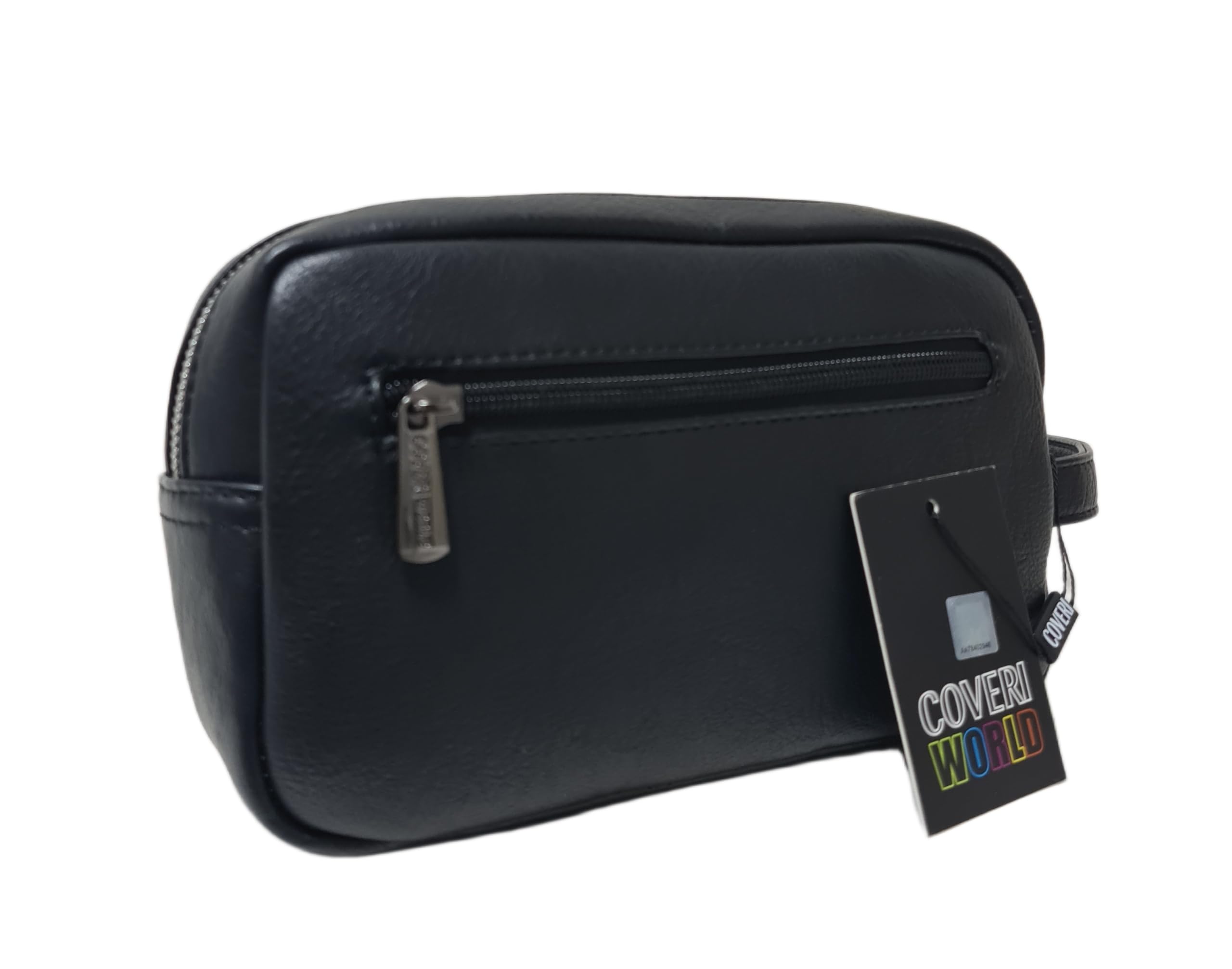 COVERI COLLECTION Borsello a Mano in Pelle Sintetica, Colore Nero e Marrone, con Manico, Tasche Interne e Chiusura con Cerniera, Dimensioni 22x7x14 cm Art. 4862