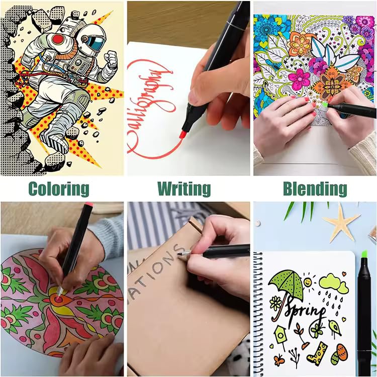 Image of 60-Pcs Dual Tip Alcohol Markers Set - Professional Art Markers For Drawing, Sketching & Calligraphy With 60 Shades, Brush Pens & Fine-tip Markers For Adult Coloring, Painting And Illustrations