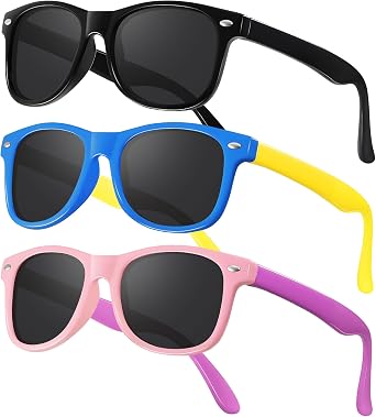 JASPIN Polarized Kids Sunglasses - Toddler Baby Sun Glasses for Girls Boys Age 3-9 with Flexible Frame UV Protection 3 Pack