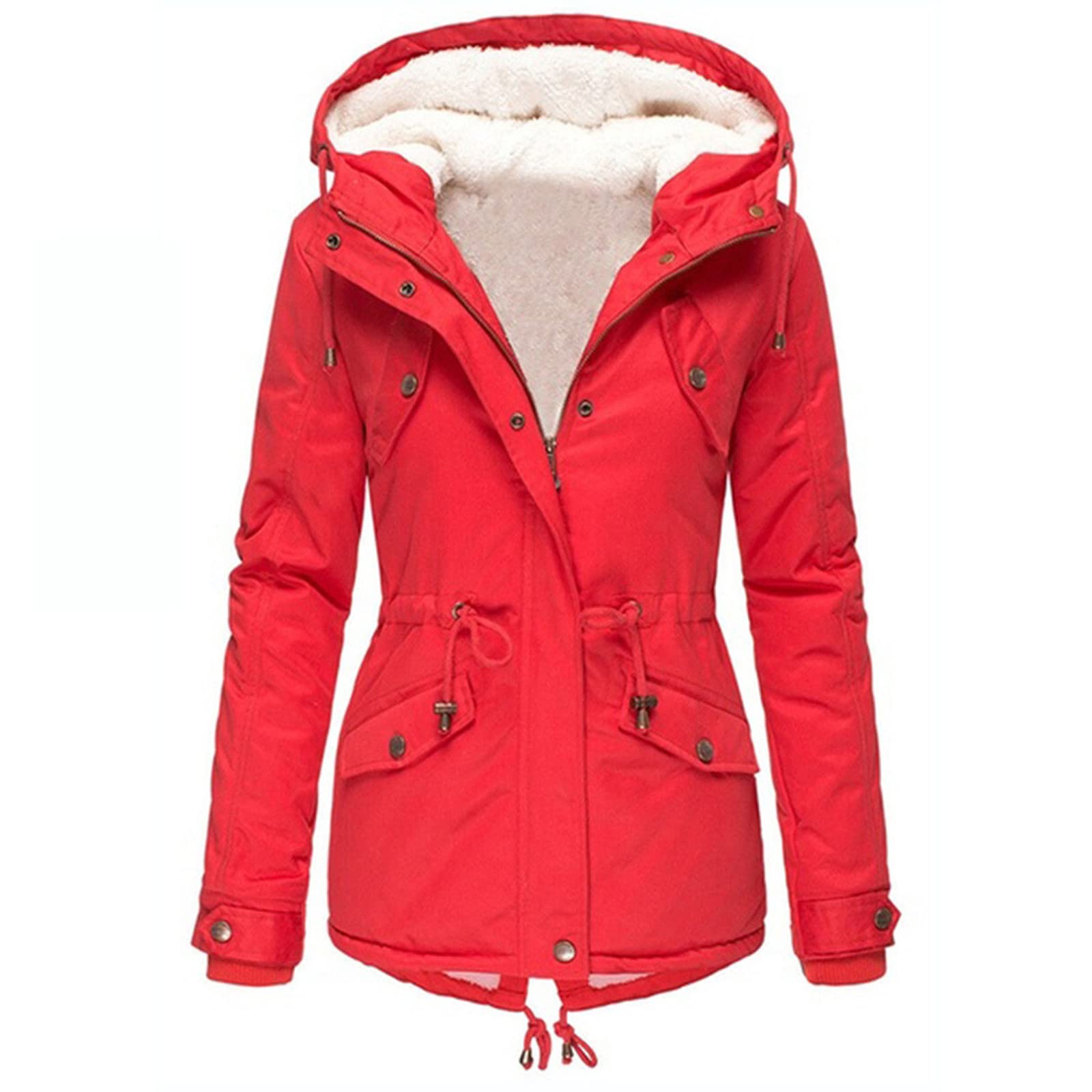Generisch 2026 Abrigo de invierno para mujer de talla grande Chaqueta de mujer Ropa de exterior gruesa Abrigo con capucha forrado Abrigo cálido Trench para mujer (rojo, XXL)
