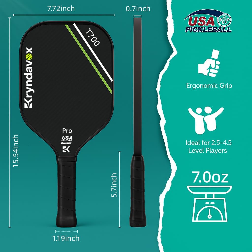 Kryndavox Pickleball Paddle with T700 Raw Carbon Fiber Surface, Pro Pickleball Paddle, USAPA Approved,Large Sweet Spot for More Players Valentines Day Gifts