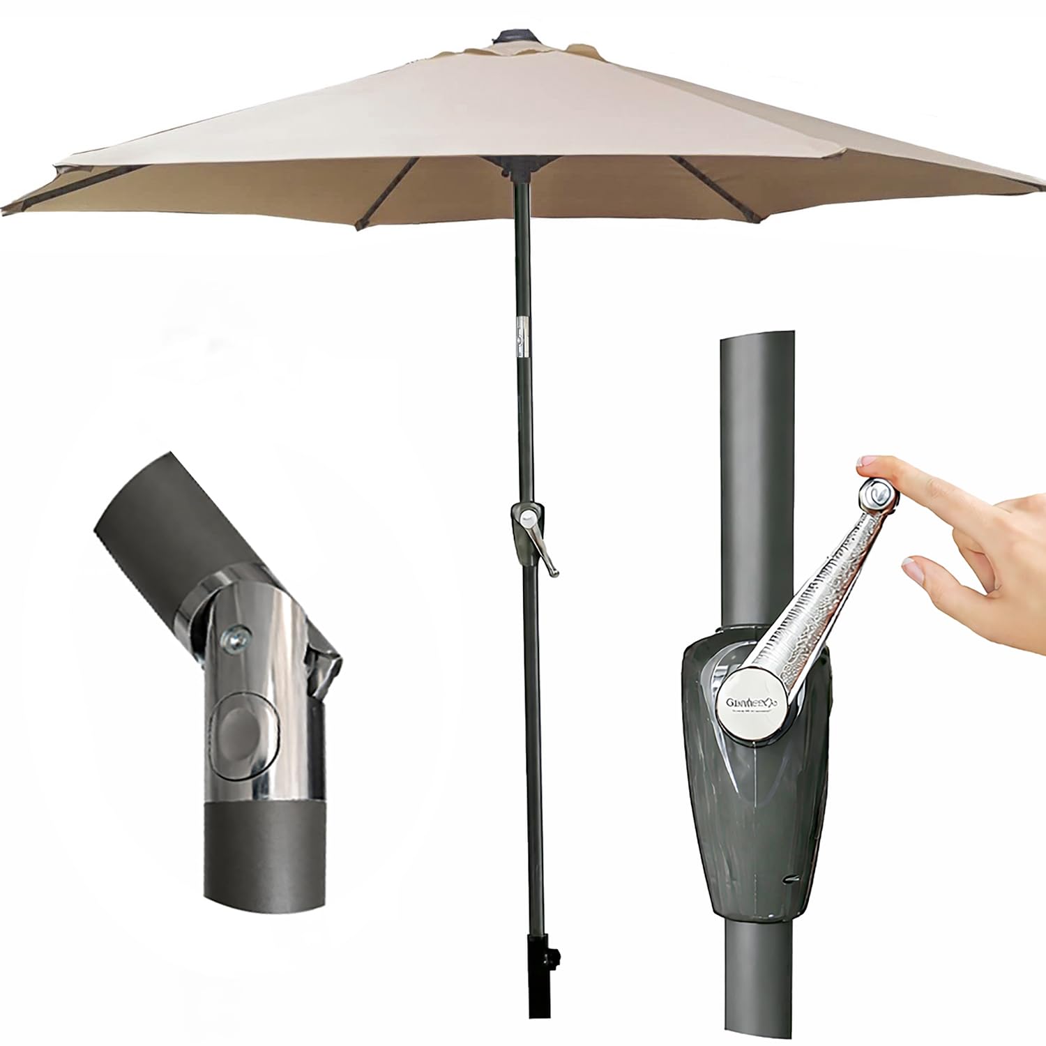 GardenCo 2m Outdoor Parasol - Crank Up & Tilt Garden Parasol Umbrella - UV Rated 50-38mm Pole (2m, Taupe)