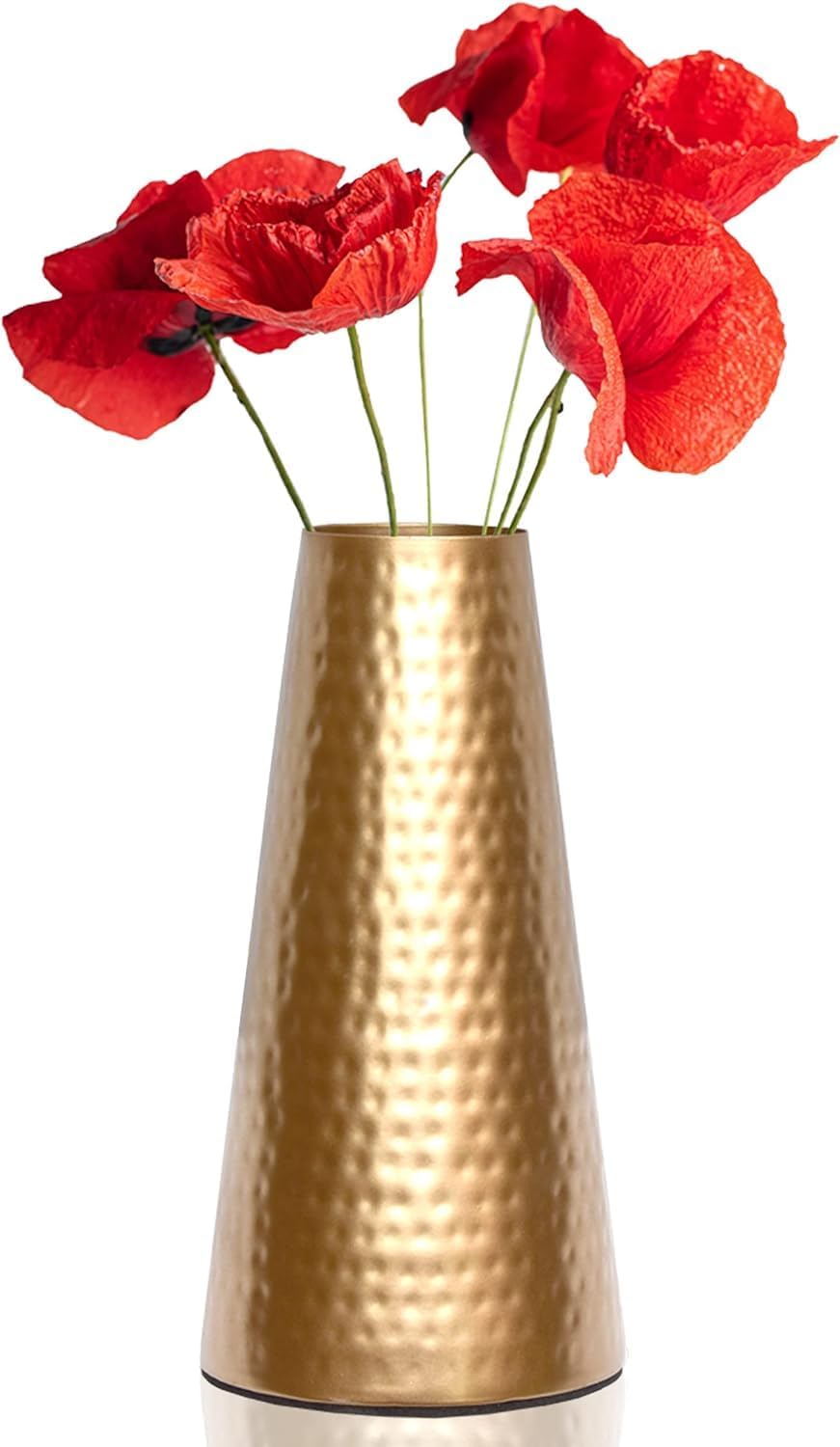 Zintex 9 Inch Metal Flower Vase for Home Decor Flower Vase - Metal Vase for Living Room - Polished Pure Metal Table Vase (Gold)