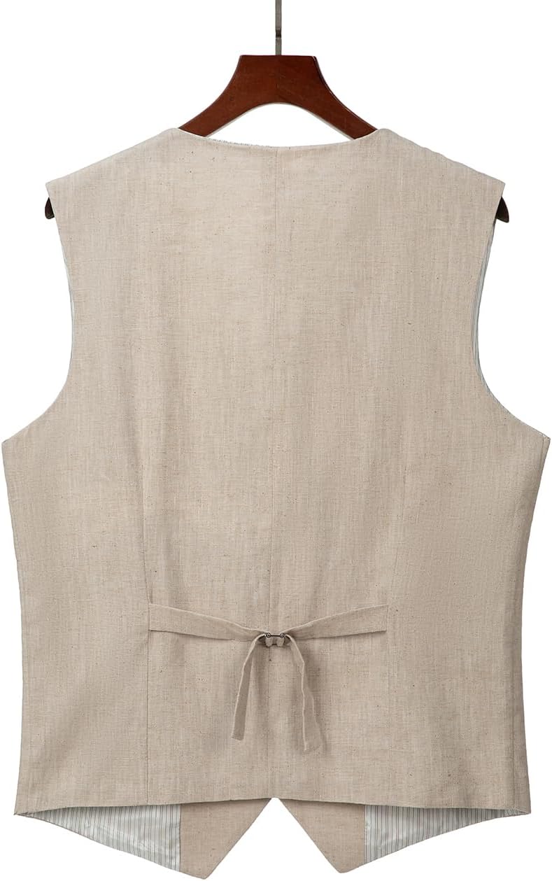 SOLOVEDRESS Men's Summer Leisure Cotton Linen Suit Vest Dress V Neck Waistcoat for Party and Beach - Image 2