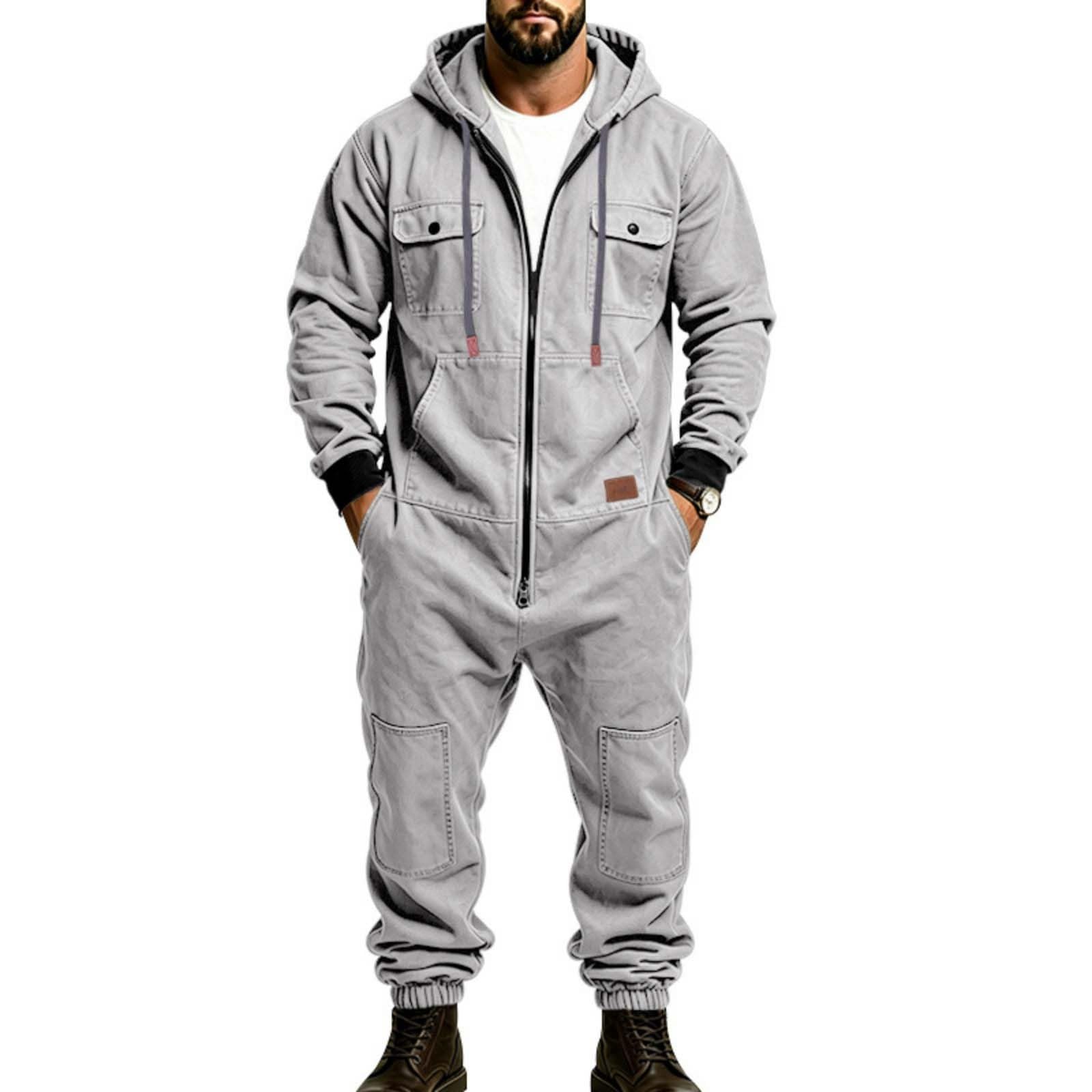 Mono de Trabajo Hombre,Jumpsuit de Estilo Cargo con Multibolsillos