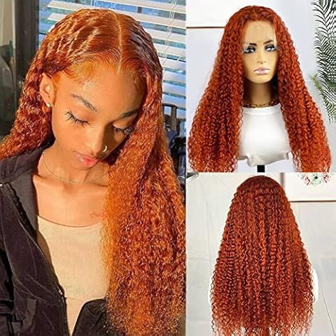 BESFOR Deep Wave Lace Front Wigs Colored Human Hair Wigs for Black Women 13x4x1 Frontal Wigs Ginger Orange Lace Front Wigs Pre Plucked 20 Inch Bleached Knots Cover