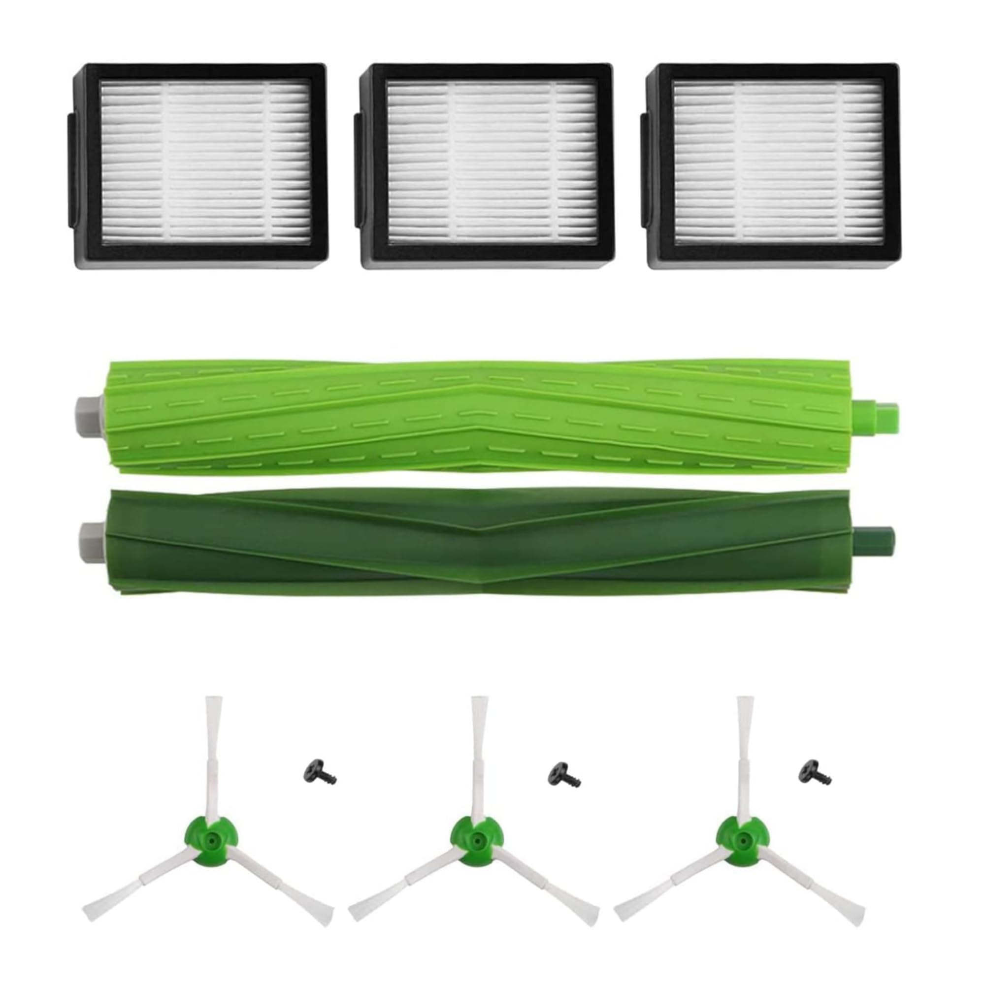 Kit de Recambios Compatible con Roomba Series i y e (E5 E6 E7 i1 i3 i4 i7 i7+ j7) – Accesorios Completos con 2 Cepillos Multisuperficie, 3 Cepillos Laterales y 3 Filtros HEPA