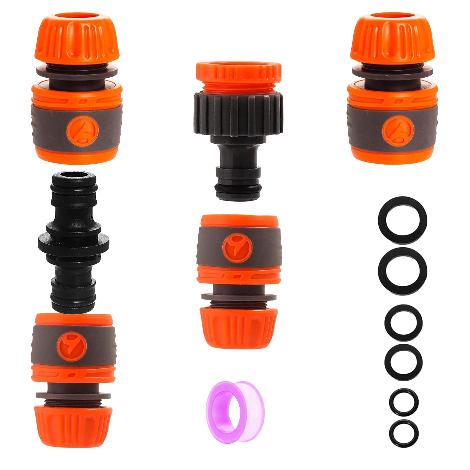 Garden Hose Connectors & Fittings Set - Outside Tap to Hosepipe Connectors for 1/2" & 3/4" Taps, Double Male Hose Connector, Quick Snap-On Hosepipe Fittings Kit + Tape & Seals