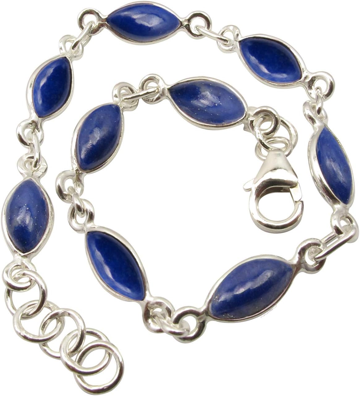 925 Sterling Silver Natural Lapis Lazuli Bracelet 7.9" Fashion Jewelery