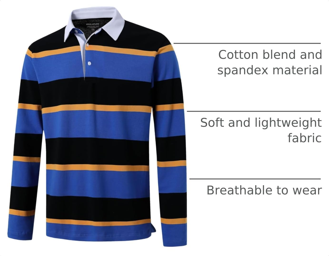 Men's Polo Shirts Long Sleeve Striped Dry Fit Casual Collared Pique Golf Polo Shirts for Mens image 4