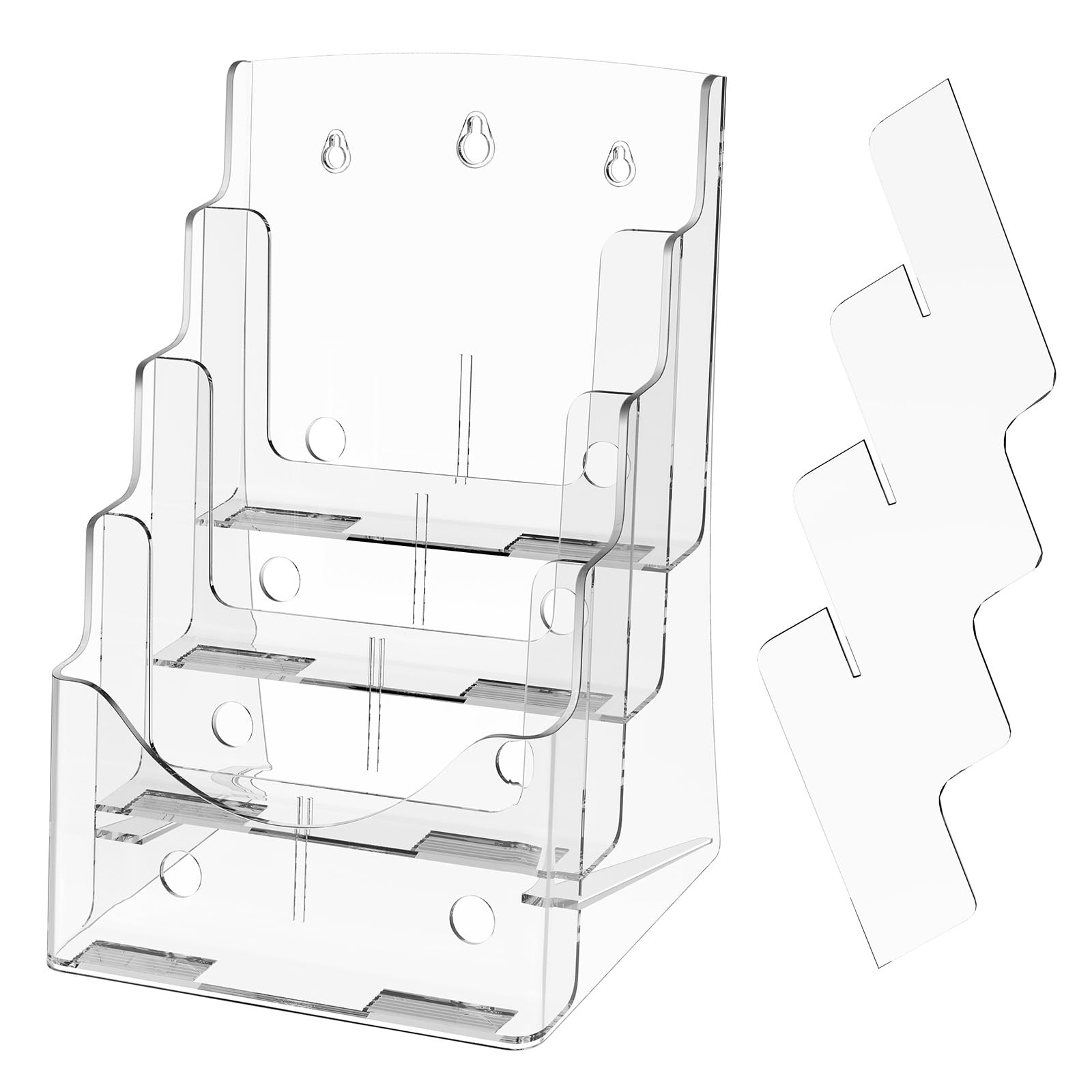 VEVOR Soporte para Folletos de Acrílico de 223,52 x 279,4 mm, Expositor de Literatura de Acrílico Transparente de 4 Niveles, Organizador de Literatura para Exhibición Montado en Encimera o Pared