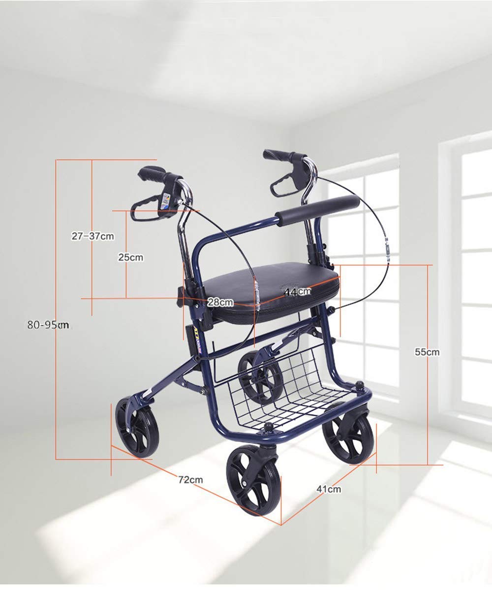 leichte, zusammenklappbare vierräder mit gepolstertem Sitz, ergonomischen Griffen und abnehmbarem einkaufskorb