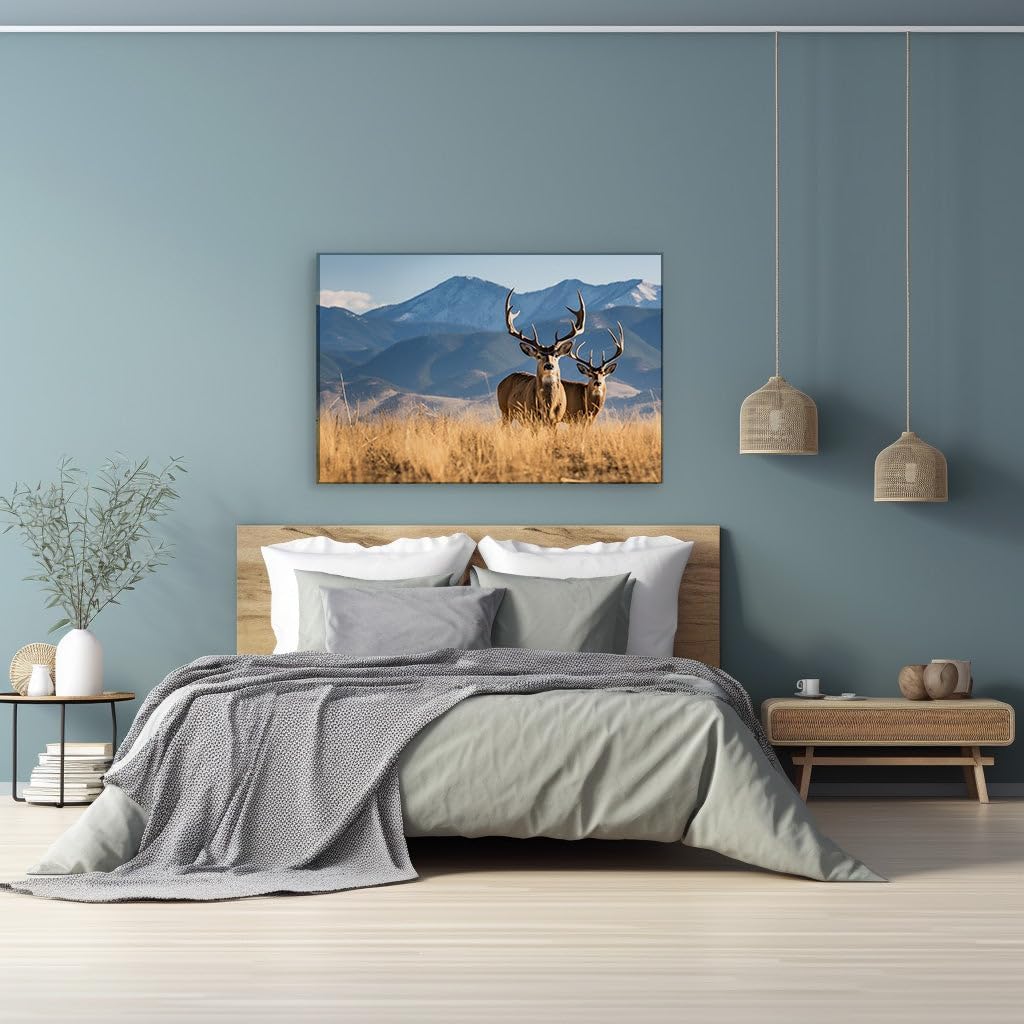 Canvas for Living room. Majestic Tranquility: Encountering Graceful Deers Amidst Snow-Capped Serenity, 27 x 18 inch Canvas Wall Art - Ready to Hang - 100x66 cm (39x26 inch)