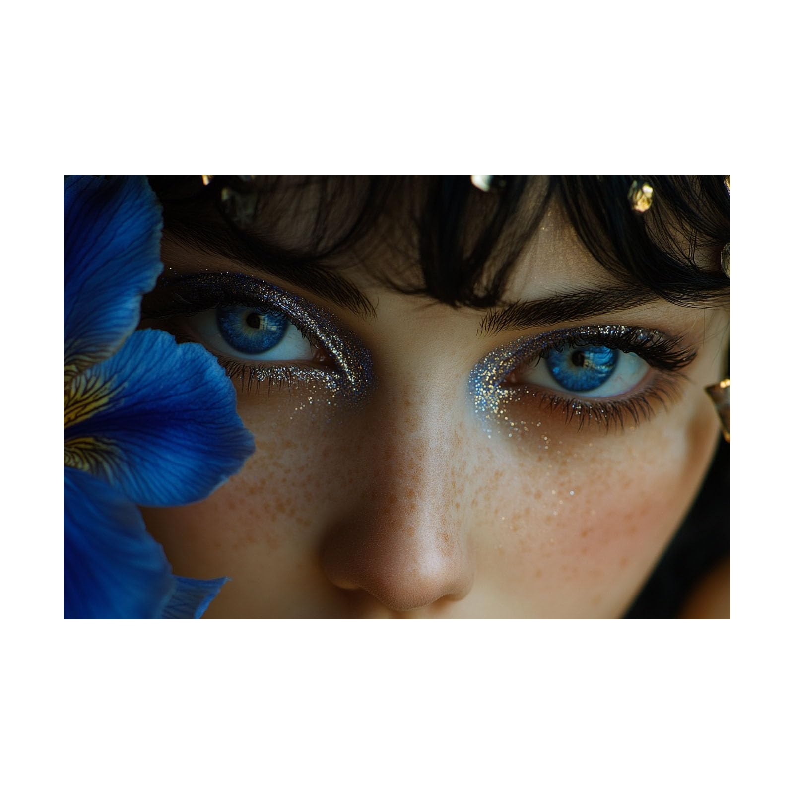 TERUEA Funny Bathroom Wall Art Print Woman with Blue Eyes and Iris Flower Portrait Vintage Humor Wall Art Poster for Bathroom Toilet Decor(Blue)-80x120cm Unframed