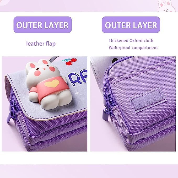 Image of Leather Rabbit Style Pencil Pouch For Girl And Boy, Zipper Pencil Kit Stationary Storage Box, Stationery Organizer Pen Box (Rabbit Style Pencil Pouch) (Multicolor)