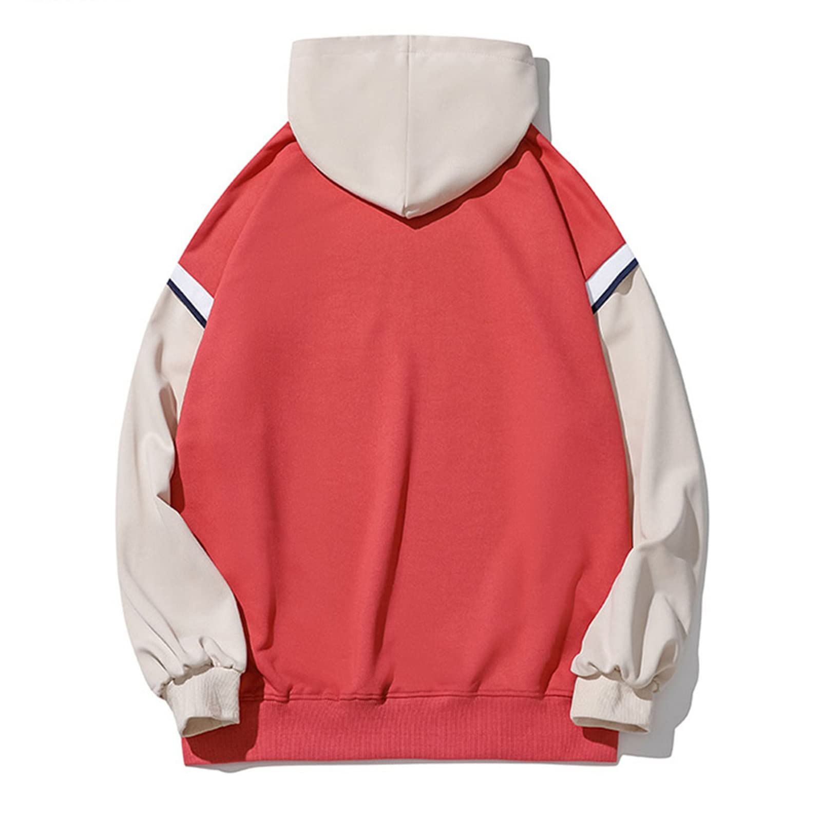 Maiyifu-GJ Men's Color Block Casual Hoodie Pullover Hip Hop Patchwork Hooded Sweatshirt Casual Long Sleeve Hoodies Outwear (Rose Red,XX-Large)